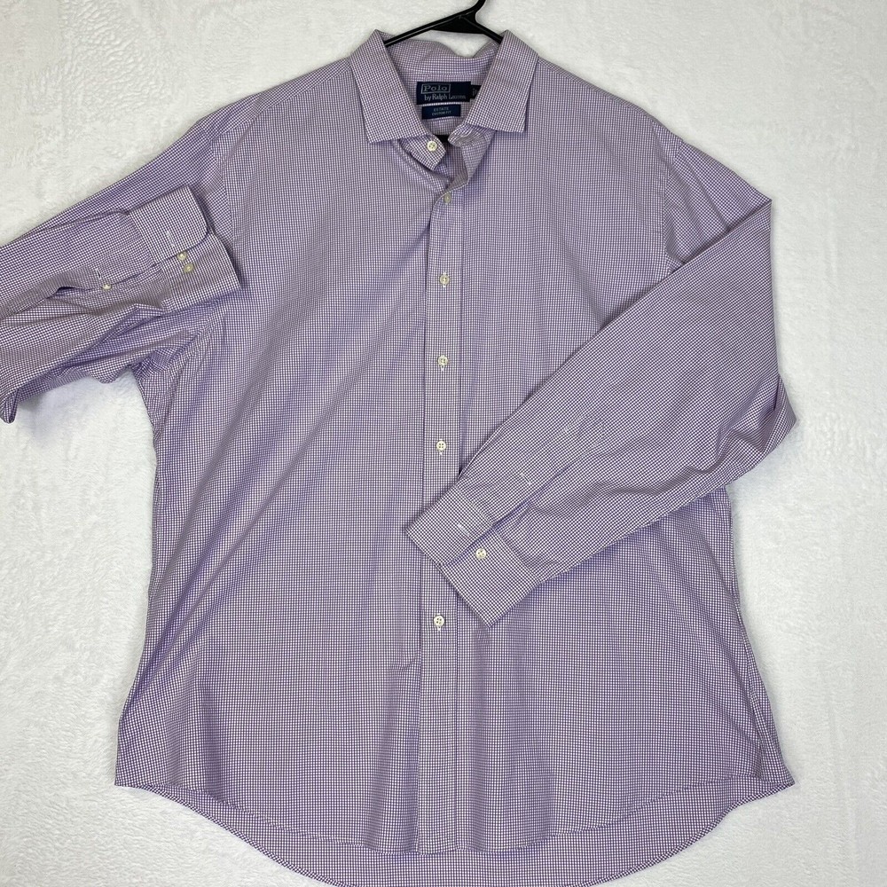 Polo Ralph Lauren Button Up Adult Mens Purple 18 Estate Custom Fit Long Sleeve